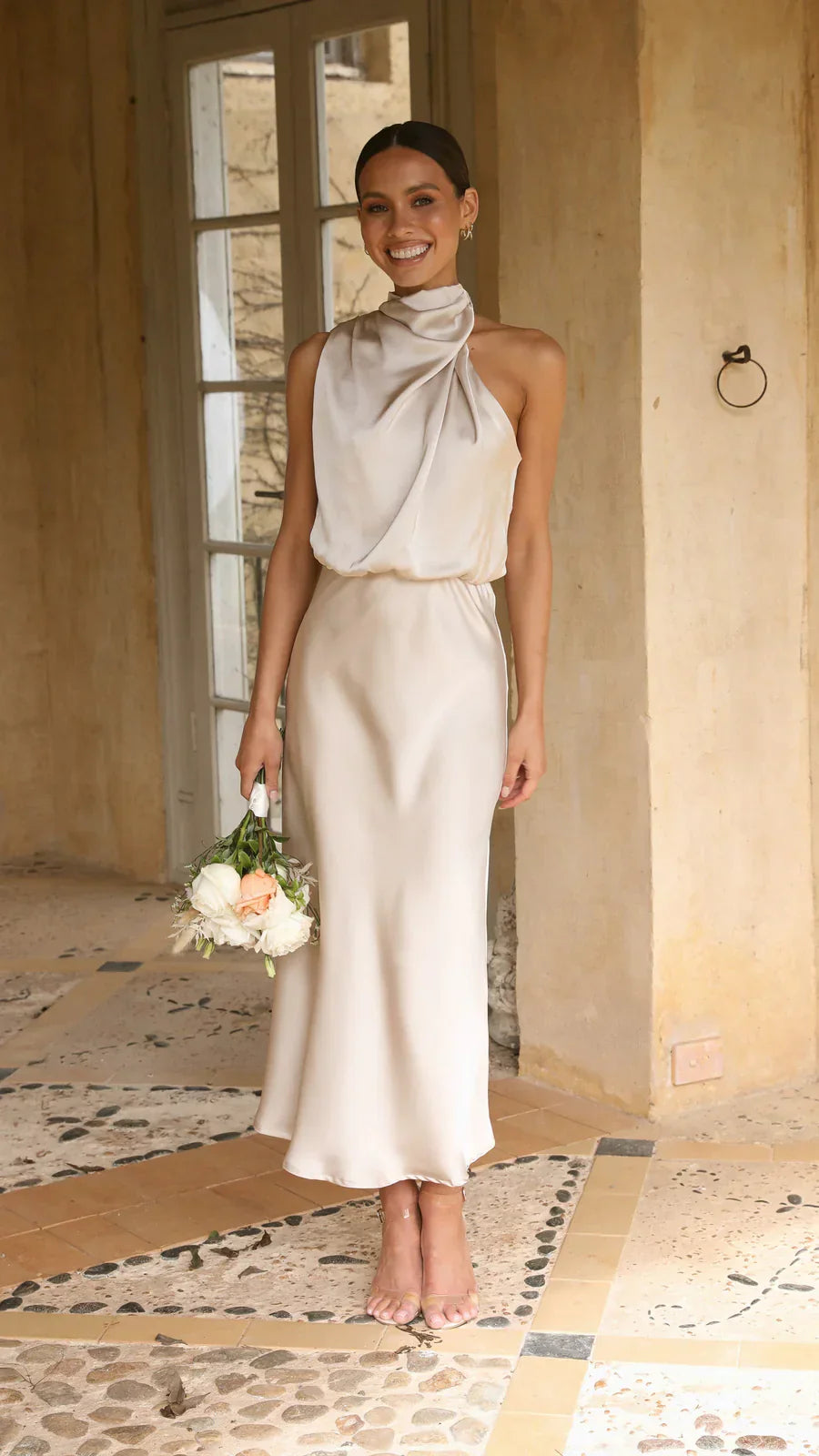 Amara Satin Couture Midi Dress