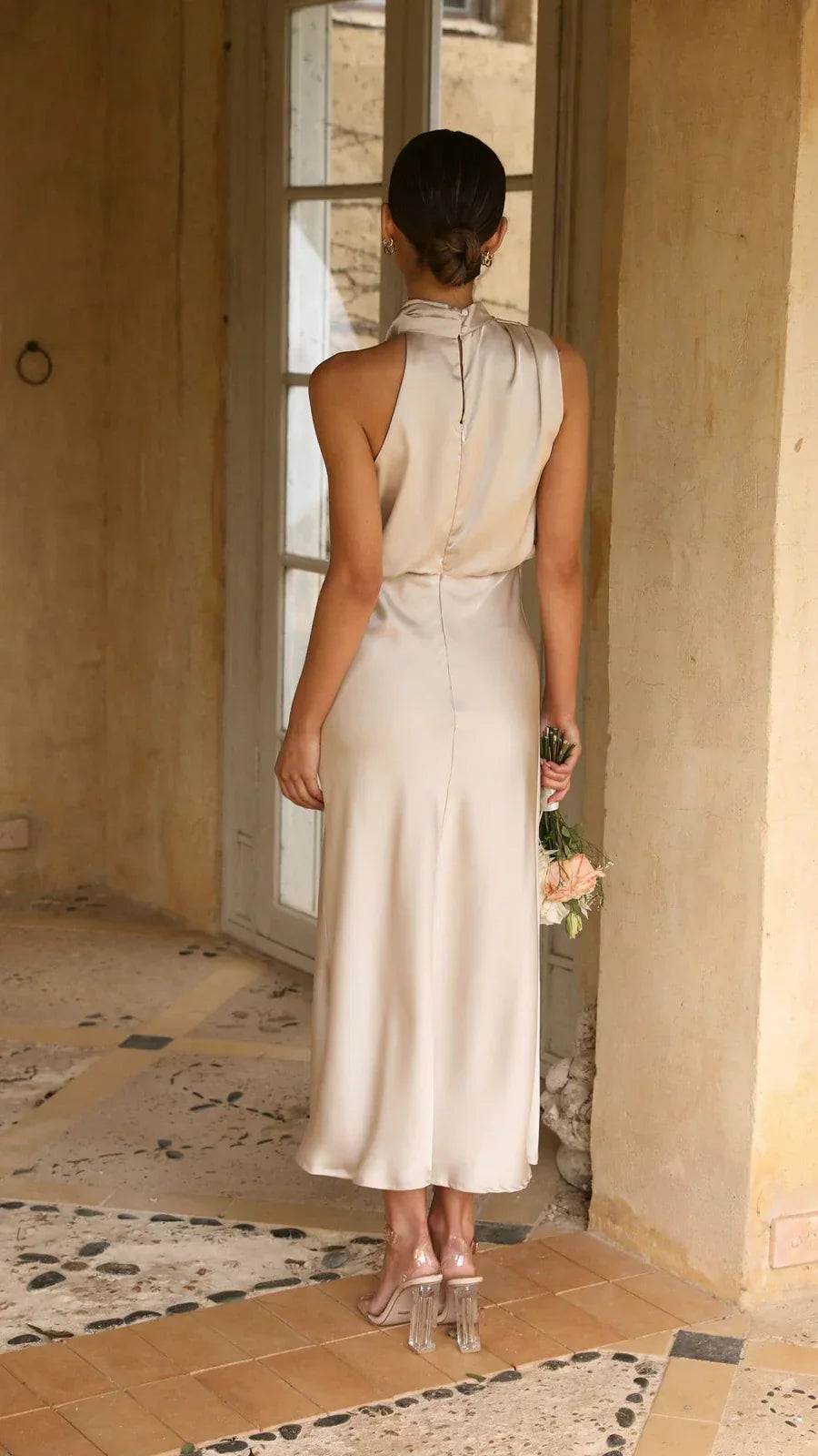 Amara Satin Couture Midi Dress