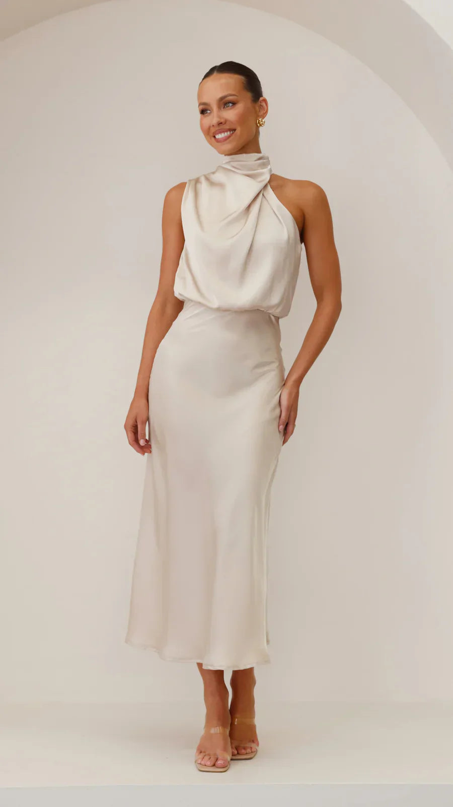 Amara Satin Couture Midi Dress