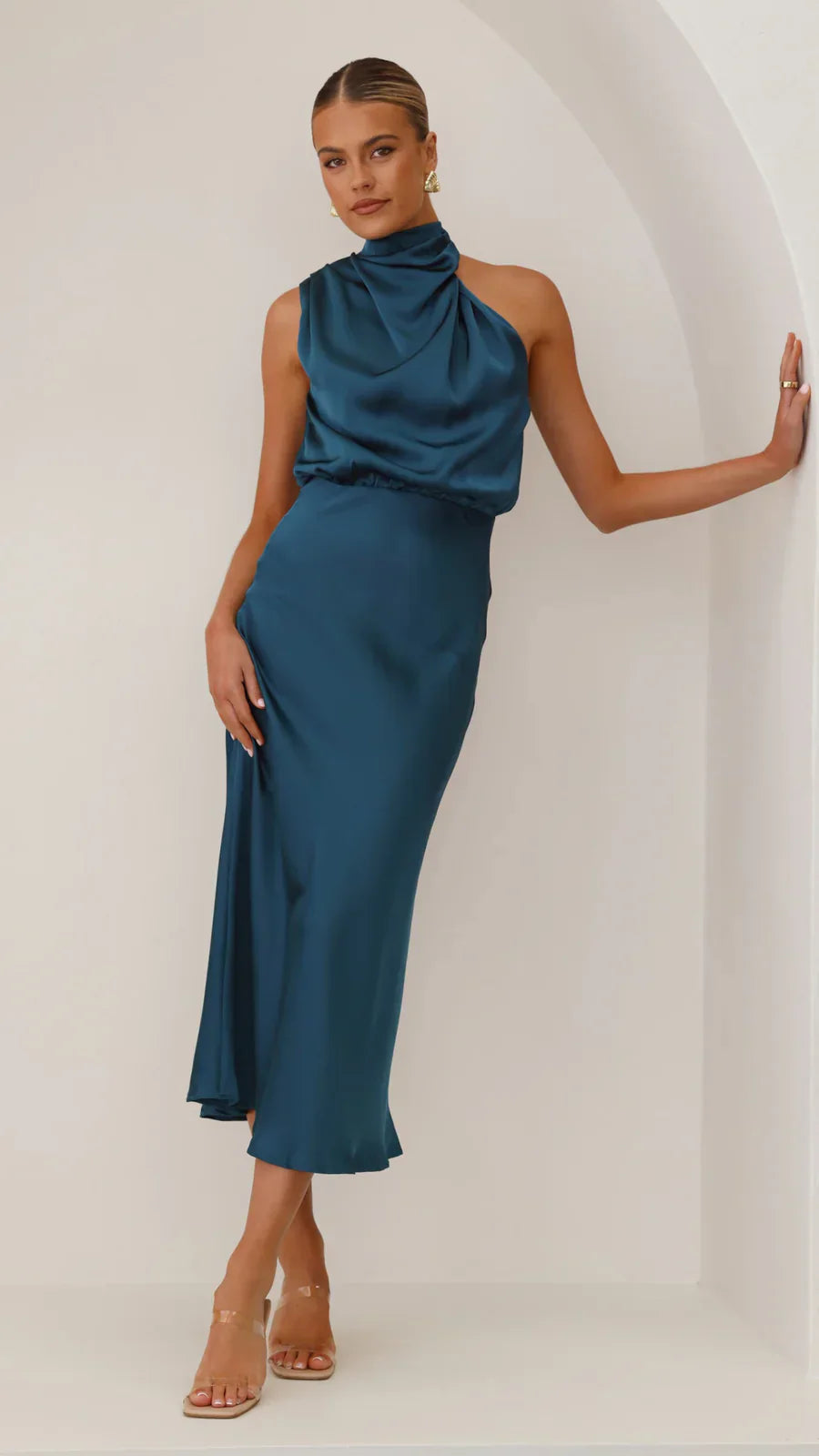 Amara Satin Couture Midi Dress