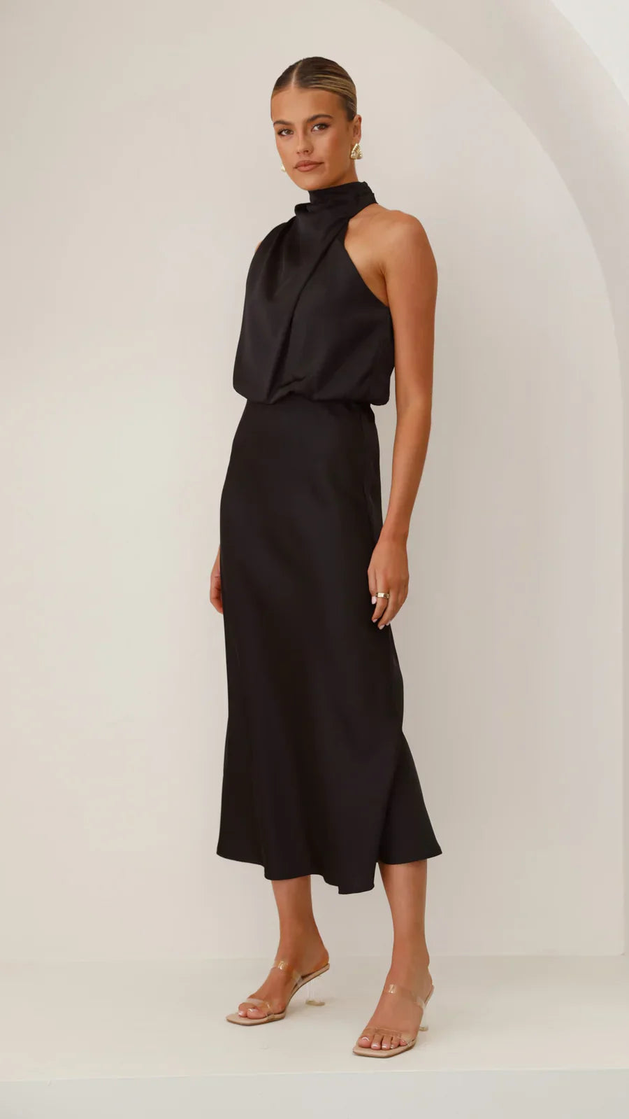 Amara Satin Couture Midi Dress
