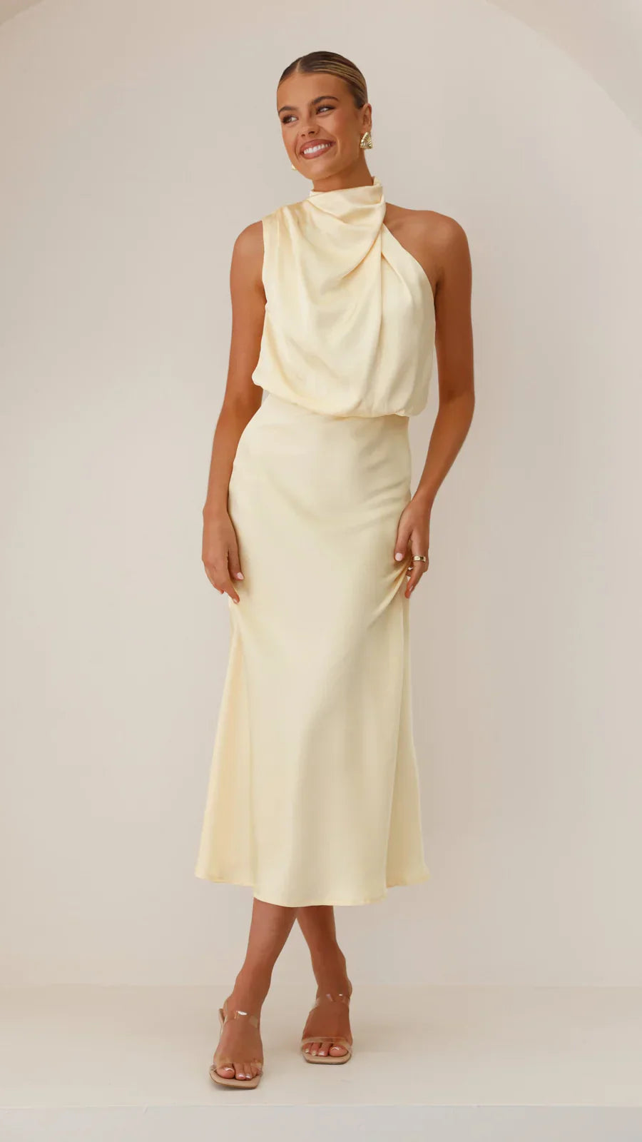 Amara Satin Couture Midi Dress