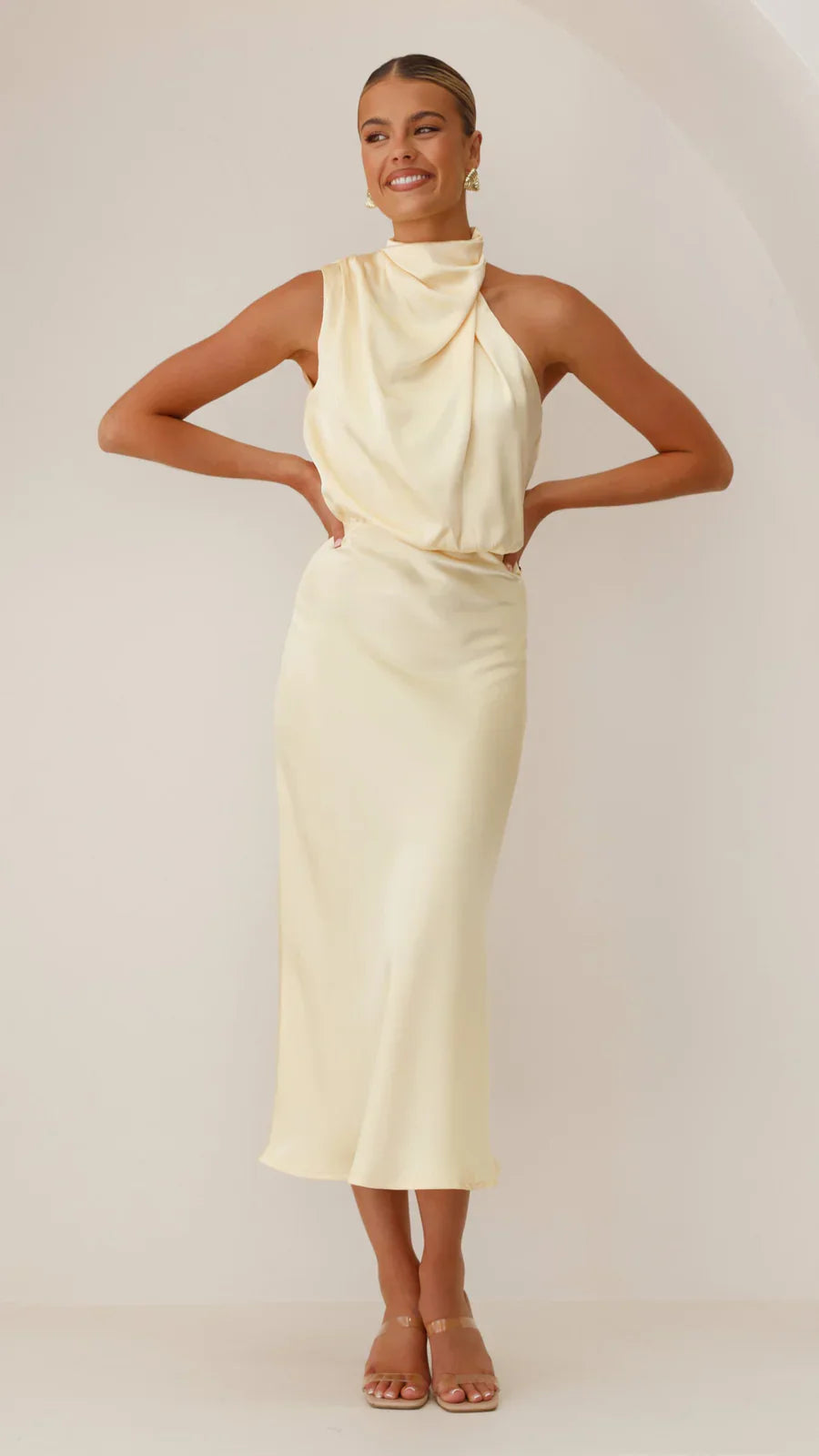 Amara Satin Couture Midi Dress