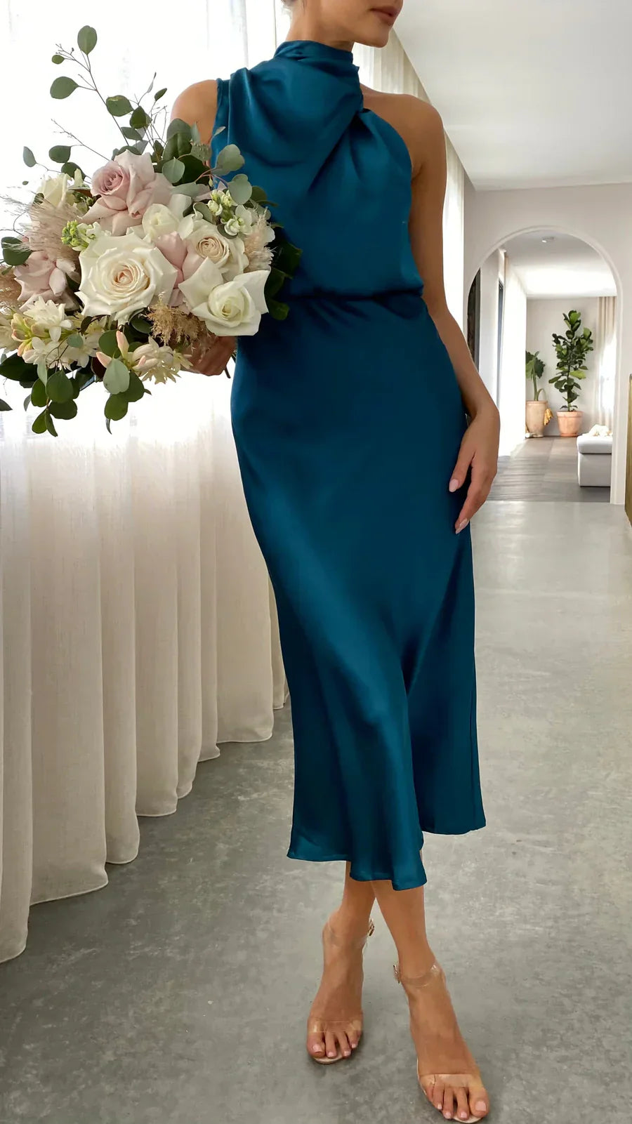 Amara Satin Couture Midi Dress