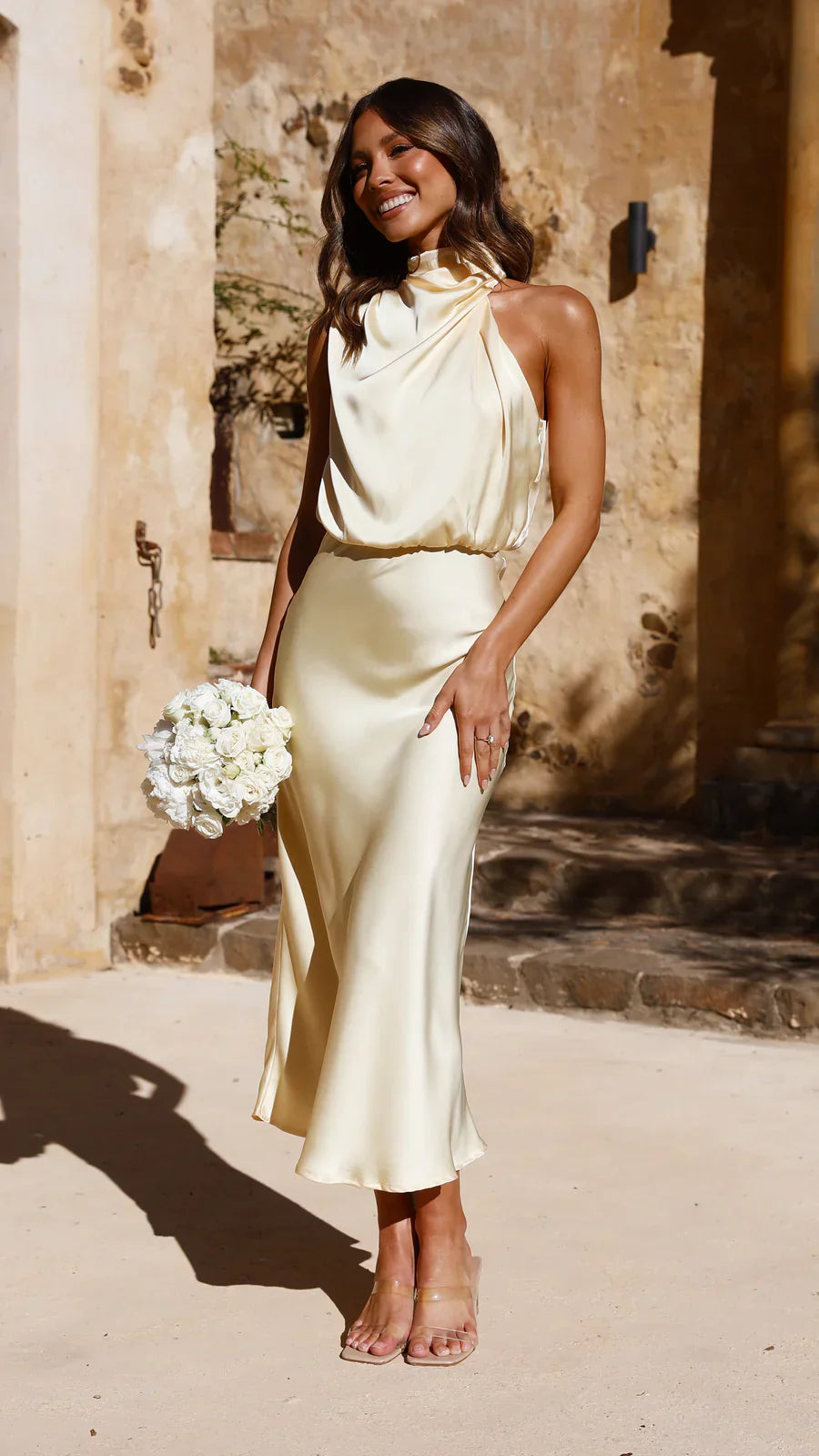 Amara Satin Couture Midi Dress