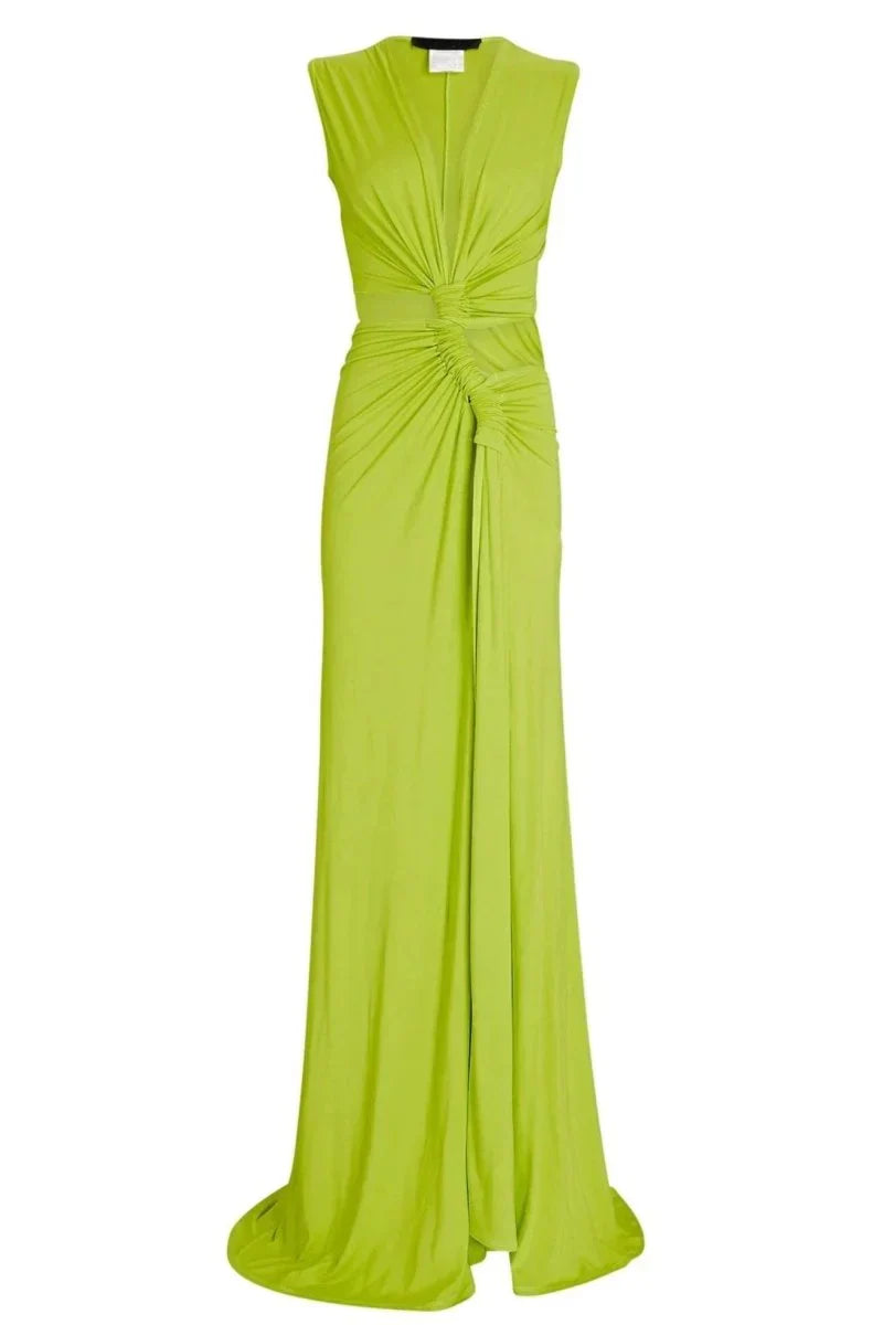 Sukienka Anya Lime Green Maxi z wycięciami