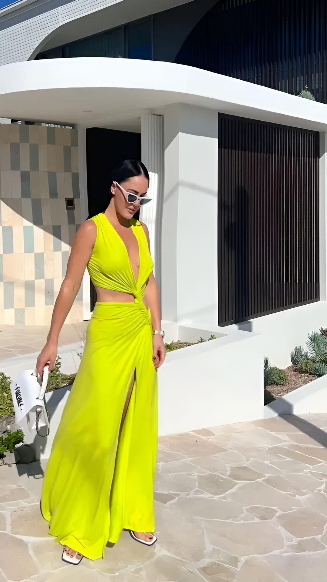 Sukienka Anya Lime Green Maxi z wycięciami